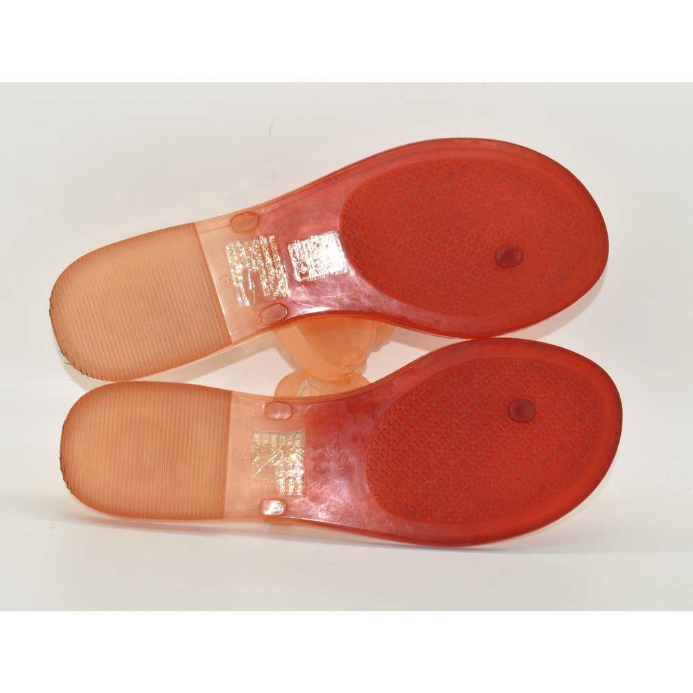 A8 Auth TORY BURCH Thong Strap Floral Embellishments Orange Jelly Sandals Sz 8M - Picture 4 of 5